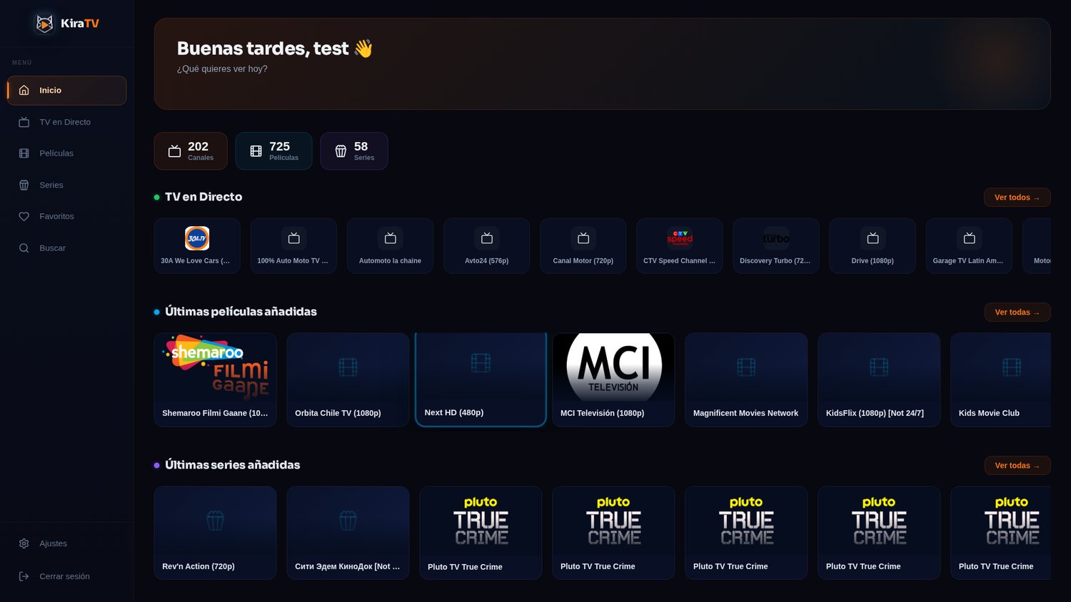Pantalla de inicio de la app en Android TV